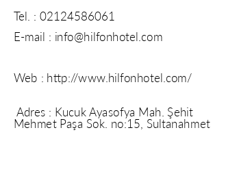 Hilfon Hotel iletiim bilgileri